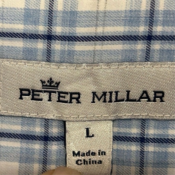Peter Millar Men's Plaid Long Sleeve Button-Up Shirt Blue Size L - Picture 13 of 16